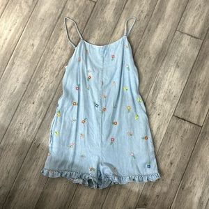 Stepla mccartney kids denim romper with embroidered flowers